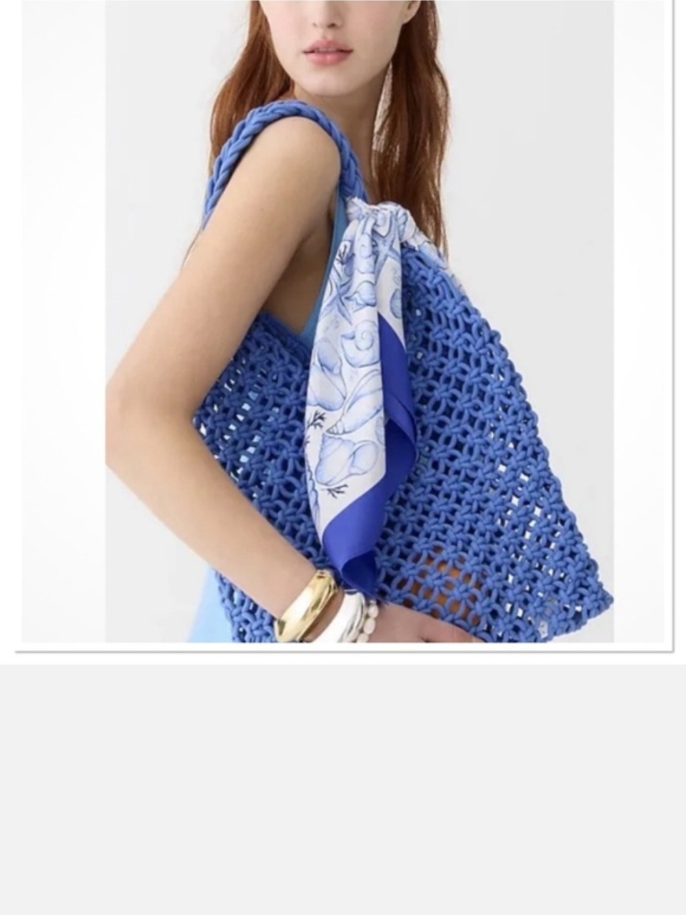 J. Crew Cadiz Blue Crochet Rope Tote NWT